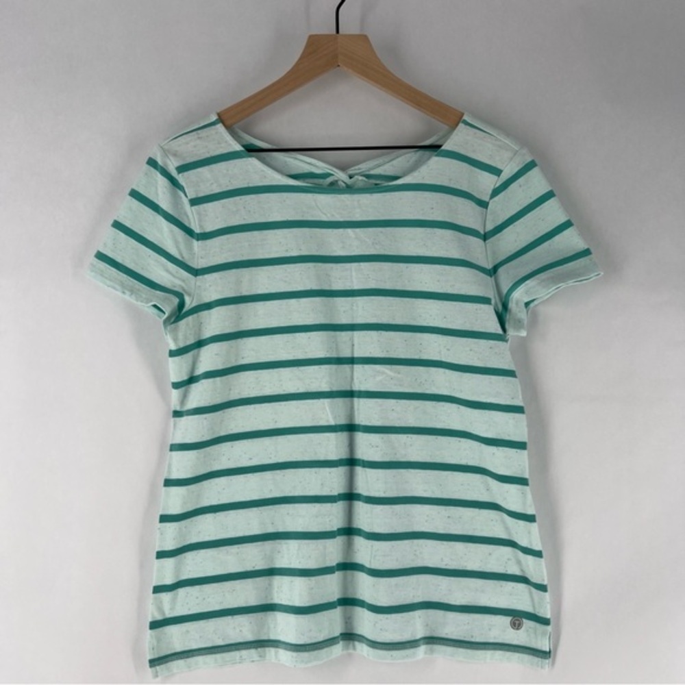 T by Talbots Striped Textured Cotton Blen Short Sleeve Twisted Back Keyhole Tee